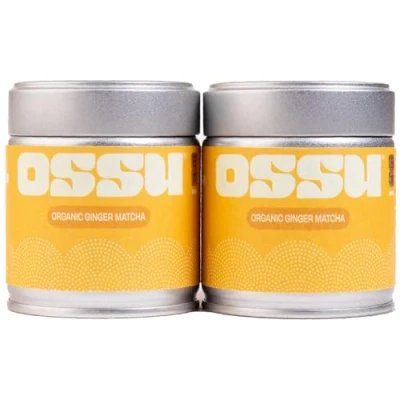 Image of OSSU Ginger + Organic Matcha Tea Powder Japanese Pack of 2 40g Tins True Ceremonial Grade Spring Harvest UJI, Kyoto Stone Ground