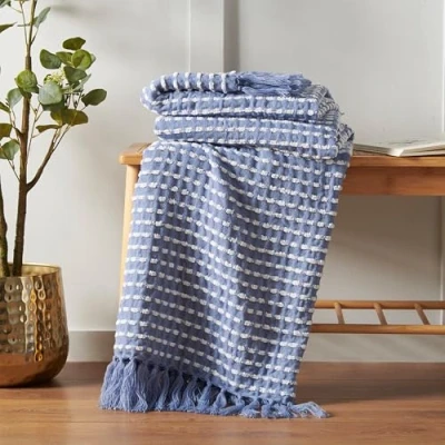 Image of Catherine Lansfield Stab Stitch 125x150 cm Blanket Throw Blue