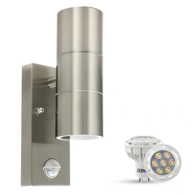 Image of HiBay Outdoor UP Down Wall Lights IP44 PIR Motion Sensor LED Sconce Lamp Stainless Steel Garden Security Light with Bulb Warm White 240V,1 Unit