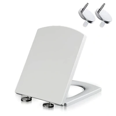 Image of Giural Square Toilet Seat Comfort Fit Slow Close, Quick Release Hinges, and Anti Slip Bumpers (White),370 * 470mm
