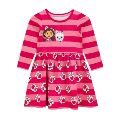 Image of DREAMWORKS GABBY&#039;S DOLLHOUSE Dress Long Sleeve Girls&#039; Dresses Gabby Cat for Kids Ages 3 to 10 Years Pink 8 9