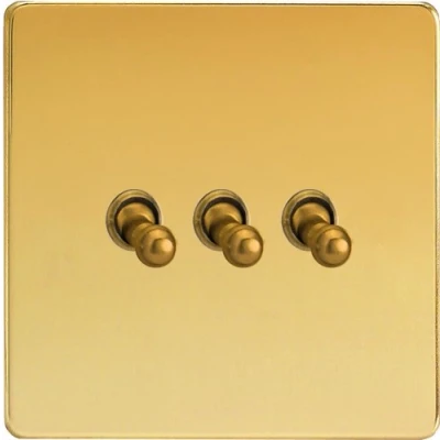Image of Varilight 3G 1 or 2W 10A Classic Toggle Switch Dimension Screwless Polished Brass XDVT3S