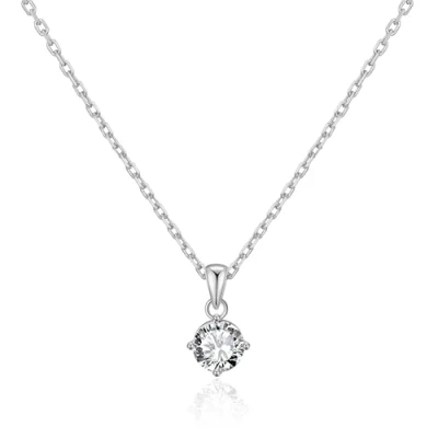 Image of Philip Jones Silver Plated Solitaire Necklace Created with Zircondia® Crystals