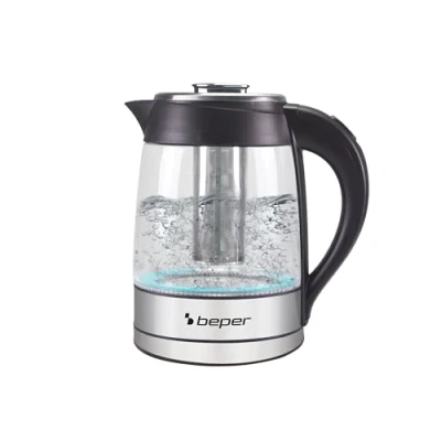 Image of BEPER BB.103 Electric Kettle, 2200 W, 1.8 Litres, Plastic/Glass, Black and Grey