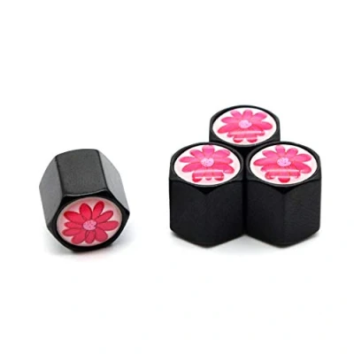 Image of 4 Pcs/Set Tire Valve Dust Caps Flower Style Zinc Alloy for Cars (Black)