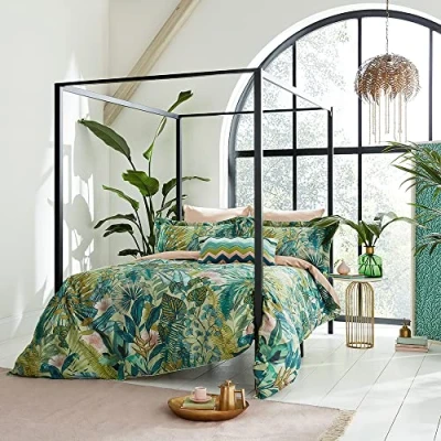 Image of FLOREANA DUVET COVER FIG LEAF &amp; CORAL