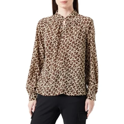 Image of baradello Women&#039;s Long Sleeve Blouse, Brown/Beige, S