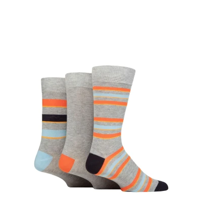 Image of Mens 3 Pair Glenmuir Patterned Bamboo Socks Stripes Light Grey 7 11