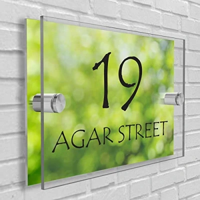 Image of Personalised House Number Plaque In Rectangle shape Glass Effect Acrylic Sign Door Plate Wall Display Premium Quality 2 Part Choose Your Own Design &amp; Font (3D Green)