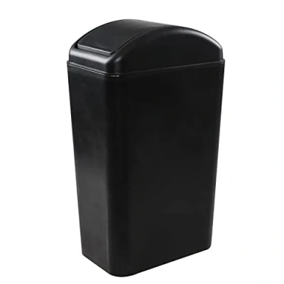 Image of Rinboat Plastic Slim Black Swing Bin Dustbin with Lid, 14 Litre, 1 Pack