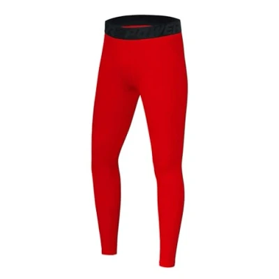 Image of PowerLayer Men&#039;s Running Workout Thermal Compression Base Layer Leggings Tights High Risk Red, M