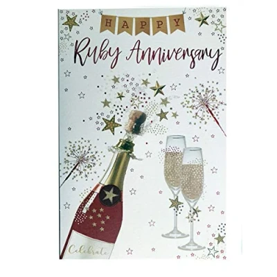 Image of Special Days Happy 40th Ruby Anniversary Champagne Bunting Design Card Lovely Verse
