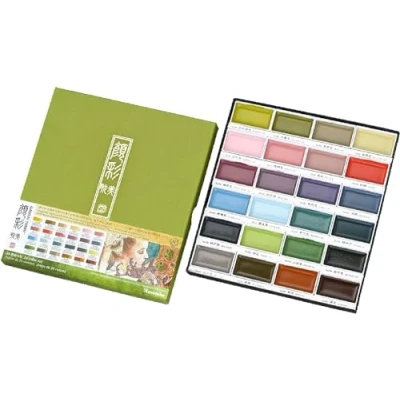 Image of Kuretake GANSAI TAMBI 24 Color Set II “Art nouveau, Watercolor Paint Set, Professional Quality for Artists and Crafters, AP Certified, Adult, Made in Japan, MC20/24V/NW