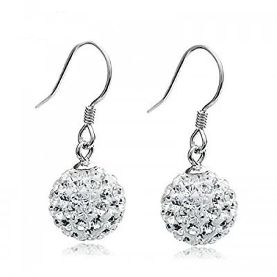 Image of Crystalline Azuria Women Girls Solid Silver White Crystals Disco Ball Dangle Hook Earrings