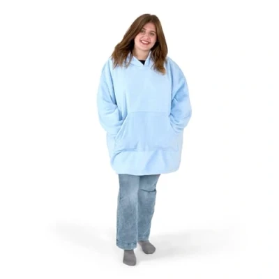 Image of Bravich Oversized Fleece Hoodie Blanket Baby Blue. Fluffy Hooded With Super Soft Sherpa Lining For Adults, Men &amp; Women. Wearable Throw, Warm, One Size Fits All.