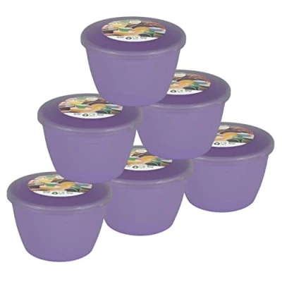 Image of Just Pudding Basins Pastel Colours 1/2 Pint 0.5pt Basin and Clear Lid Pack of 6 Plastic Steaming Bowls (Lilac)