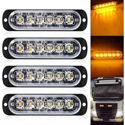 Image of Defvnsy Strobe Flashing Light Amber, 6 LED Emergency Bar 12V 24V Beacon 18 Modes Warning Marker for Vehivle Car Truck, Grill (Pack of 4)
