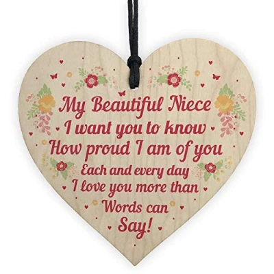 Image of RED OCEAN Gifts For Niece Birthday Wooden Heart From Auntie Uncle