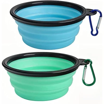 Image of Collapsible Dog Bowl,Collapsible Water Bowls for Cats Dogs, Portable Pet Feeding Watering Dish,Portable Food Bowl with Carabiner (Small(350ML), light blue+light green)