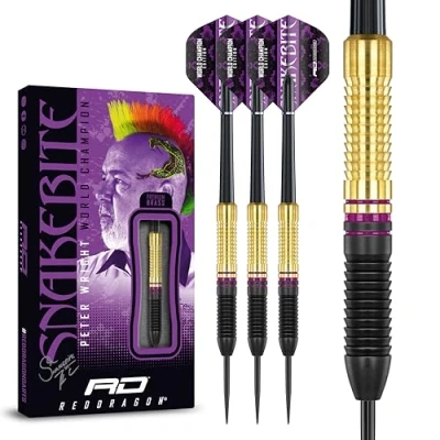 Image of RED DRAGON Peter Wright Snakebite World Champion 2020 Darts Set 21 Gram Brass Edition including Flights and Stems