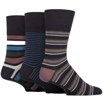 Image of Mens 3 Pair Gentle Grip Patterned Bamboo Socks Mirage Stripe 6 11