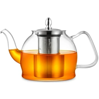 Image of PluieSoleil Glass Teapot, 850ML Tea Pot with Filter Teapot Gas Stove, Heat Resistant Borosilicate Strainer for Loose Leaf Floral Fruit