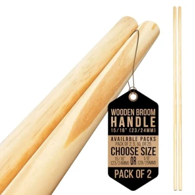 Image of Wooden Broom Handle Multipurpose Garden Shaft, Mop Handle, Broomstick Brush Pole, Plant Support Sticks for 120cm Long (Pack of 2, 15/16&quot; (23/24mm)