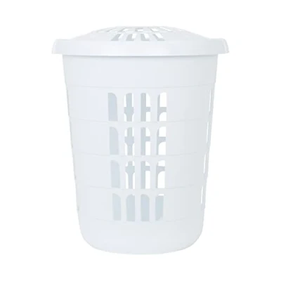 Image of 2 x Wham Casa Plastic Deluxe Round Laundry Hamper Ice White