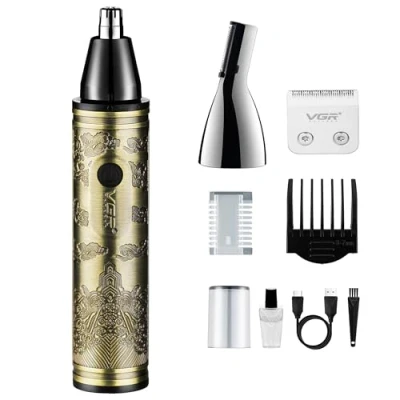Image of VGR 3 in 1 Nose and Ear Hair Trimmer for Men Eyebrow Body Razor Beard Trimming Attachment Cordless Rechargeable 120 mins Battery Painless Nostril Nasal Remover