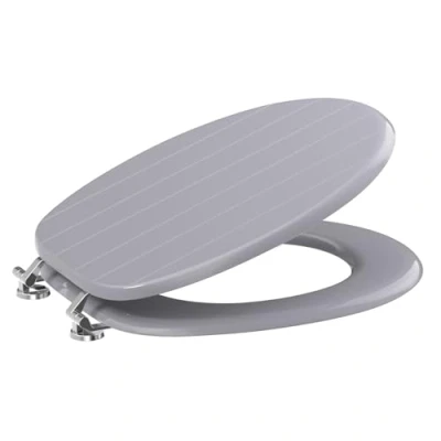 Image of Affine® Toilet Seat Grey Gloss Grooved Moulded Wood Round Wooden Bottom Fitting Fixings Traditional Bathroom Durable Hinges Easy Clean Seats Toilets