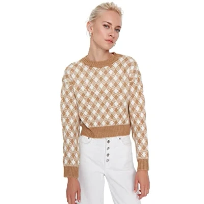Image of Trendyol Woman Regular fit Basic Crew Neck Knitwear Sweater Camels