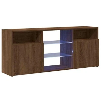 Image of vidaXL TV Cabinet with LED Lights Brown Oak Console Media Unit