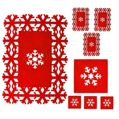 Image of Posh Porschey Snowflake Dinner Table Runner, Red, Set of 4 Coasters &amp; Placemats