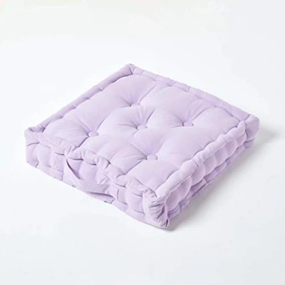 Image of HOMESCAPES Plain Mauve 100% Cotton Large Floor Cushion Damson 50 x 10 cm Square Indoor Garden Dining Chair Booster Seat Pad