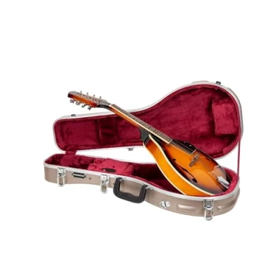 Image of Crossrock A style Mandolin Case ABS Molded Hardshell with Security Lock, Metal Feet, and Detachable Straps Champagne (CRA862MACH)