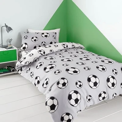 Image of Catherine Lansfield Football Fleece Reversible Single Duvet Cover Set with Pillowcase Grey