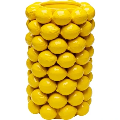 Image of Kare Design Vase Lemon Juice, Yellow, Decorative Vase, Flower Motif, Porcelain, Handmade, Unique, 43 cm (H)