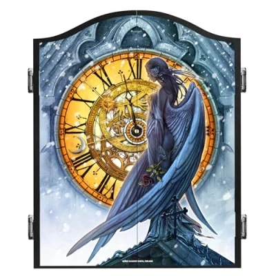 Image of Officially Licensed Alchemy Dart Board Cabinet Heavy Duty Gothic Fantasy Design Dartboard Storage Unit (Angel Clock)