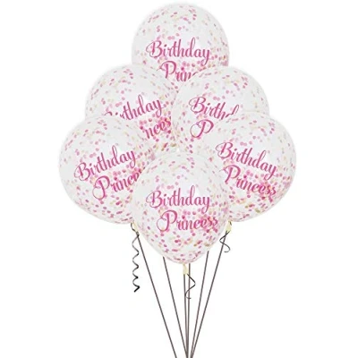 Image of Pink Birthday Princess Clear Latex Balloons with Confetti (30cm) Pack of 6 Festive Decorations for Girls Celebration