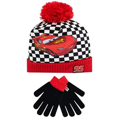 Image of Disney Kids Winter Hat and Gloves Set Cars Red One Size