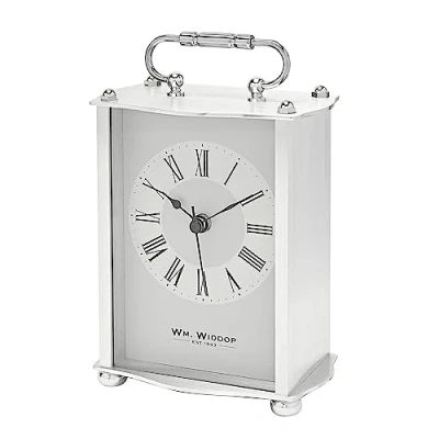 Image of Widdop Carriage Clock in Aluminium Casing with Roman Numeral Dial &amp; Classic Spade Hands (Silver)