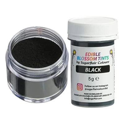 Image of Sugarflair Black Food Colouring Powder Dust, Use on Cake Surfaces, Decorations or Colour Sugarpaste, Fondant, Icing, Chocolate, Buttercream, Royal Macarons and More! 5g
