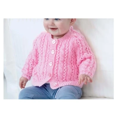 Image of Double Knitting Pattern for Baby Lace Detail Round or V Neck Cardigan &amp; Sweater (UKHKA 166)