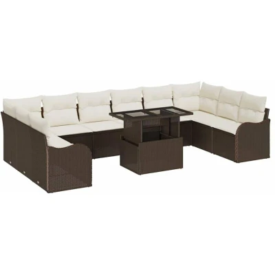 Image of vidaXL 11 Piece Garden Sofa Set with Cushions Brown Poly Rattan