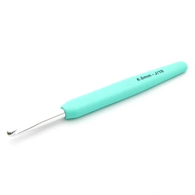 Image of KnitPro Waves Crochet Hooks 6mm Hook, Ergonomic Soft Handles, Rubber Grip for Arthritic Hands, Light &amp; Comfortable Needles Knitting, Minty Teal