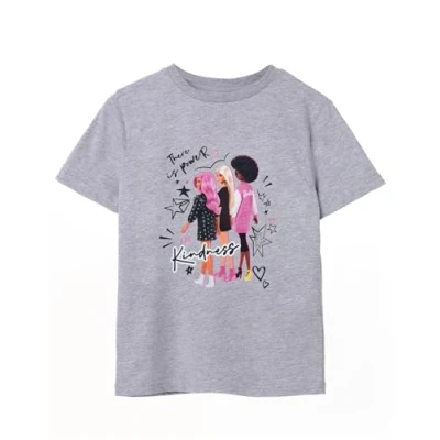 Image of Barbie Girls T Shirt Grey There is Power in Kindness Graphic Tee for Kids Short Sleeved Fashion Top Doll Print Tshirt Movie Merchandise Gift Children &amp; Teens