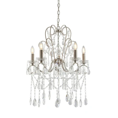 Image of Berkley Chandeliers Aged Silver Paint, Clear Cut Glass, 5x E14