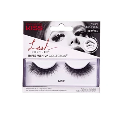Image of KISS Lash Couture Triple Push Up Collection 1 Pair of False Lashes, Bustier, 3D Volume Eyelashes, Cruelty Free, Reusable includes Glue