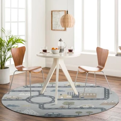 Image of Livabliss Road Track Washable Kids Rug Childrens for Bedroom 160x160 cm, Machine Girls &amp; Boys Rug, Playroom Nursery Rugs Girl or Boy Room Baby Carpet, Grey