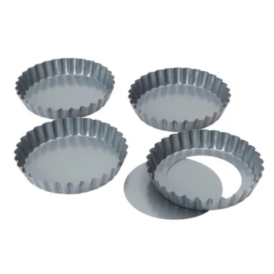 Image of Dexam 17841493 Non stick loose base Mini Quiche/Tart pan, 12 cm x 2cm Set of 4, Grey